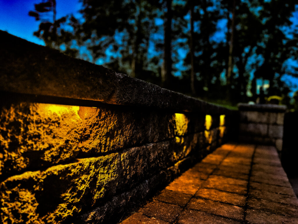 Deck and Patio Outdoor lighting up close to retaining wall